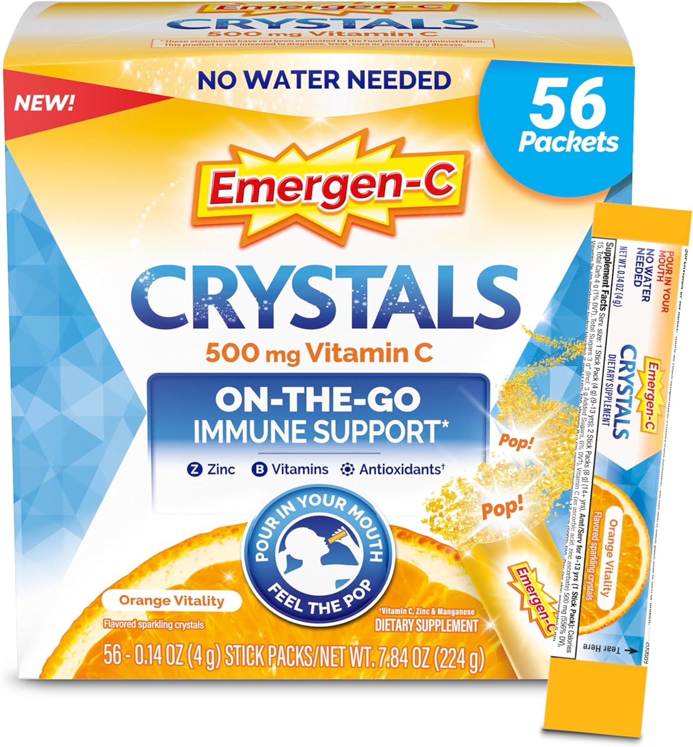 Emergen-C Crystals On-The-Go Immune Support Supplement Orange V