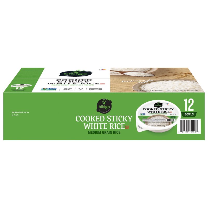 bibigo Korean Style Cooked Sticky White Rice Bowl, 7.4 oz., 12 pack