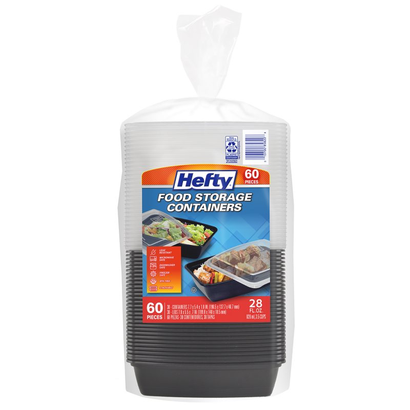 Hefty Food Storage Containers with Lids, 28 oz., 60 count