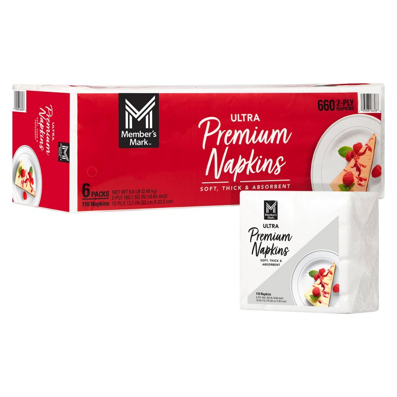Member's Mark Ultra Premium Napkins White 110 ct (6-pk)