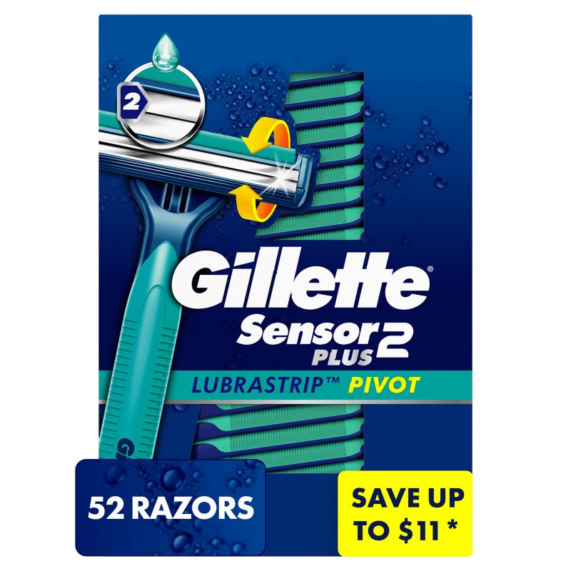 Gillette Sensor2 Plus Lubrastrip Pivot Disposable Razors 52 ct