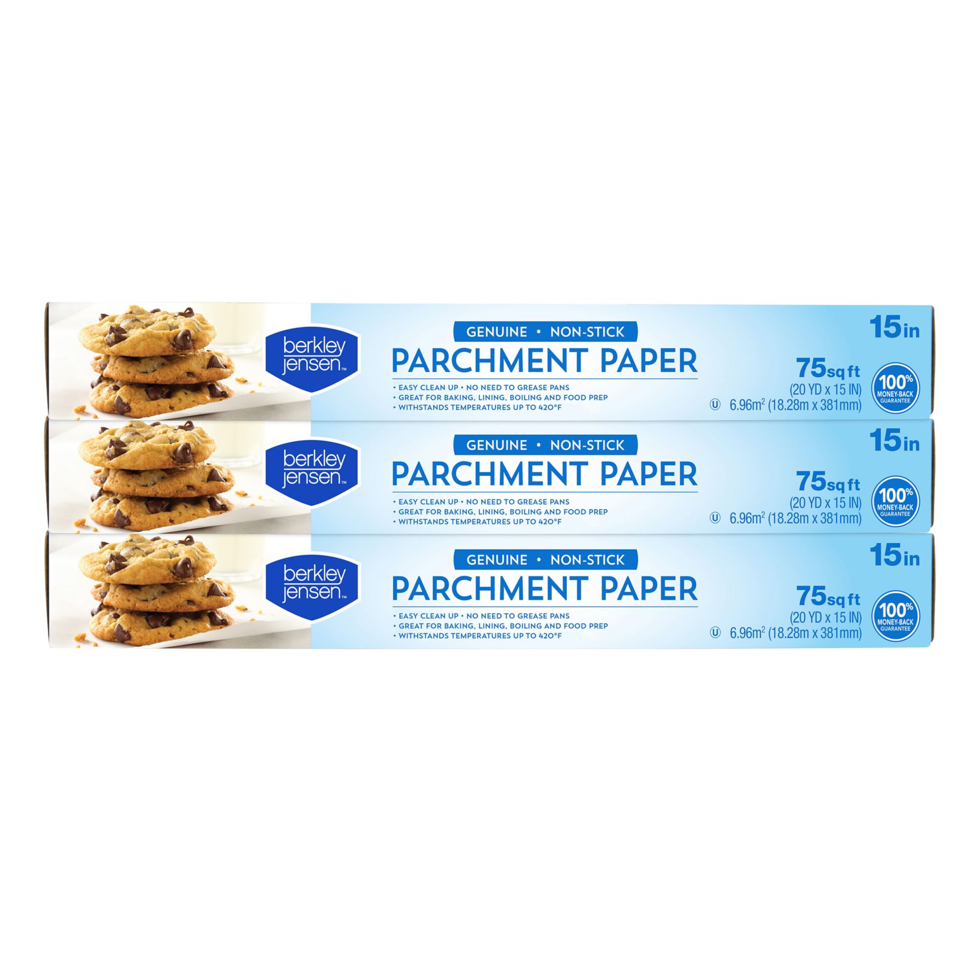 Berkley Jensen 15'' Non Stick Parchment Paper, 75 Square Feet, 3 pack