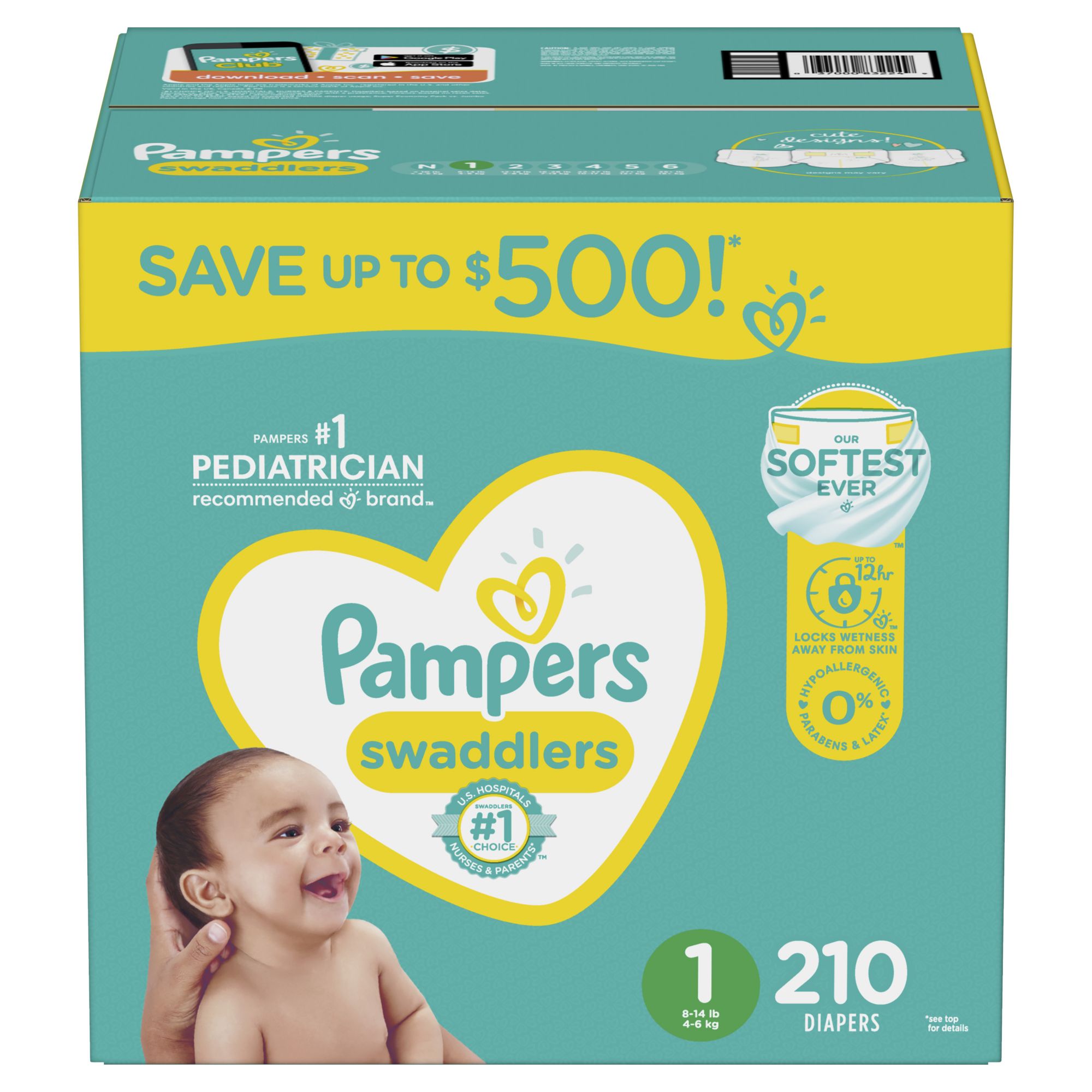Pampers Swaddlers Baby Diapers Size 210 ct