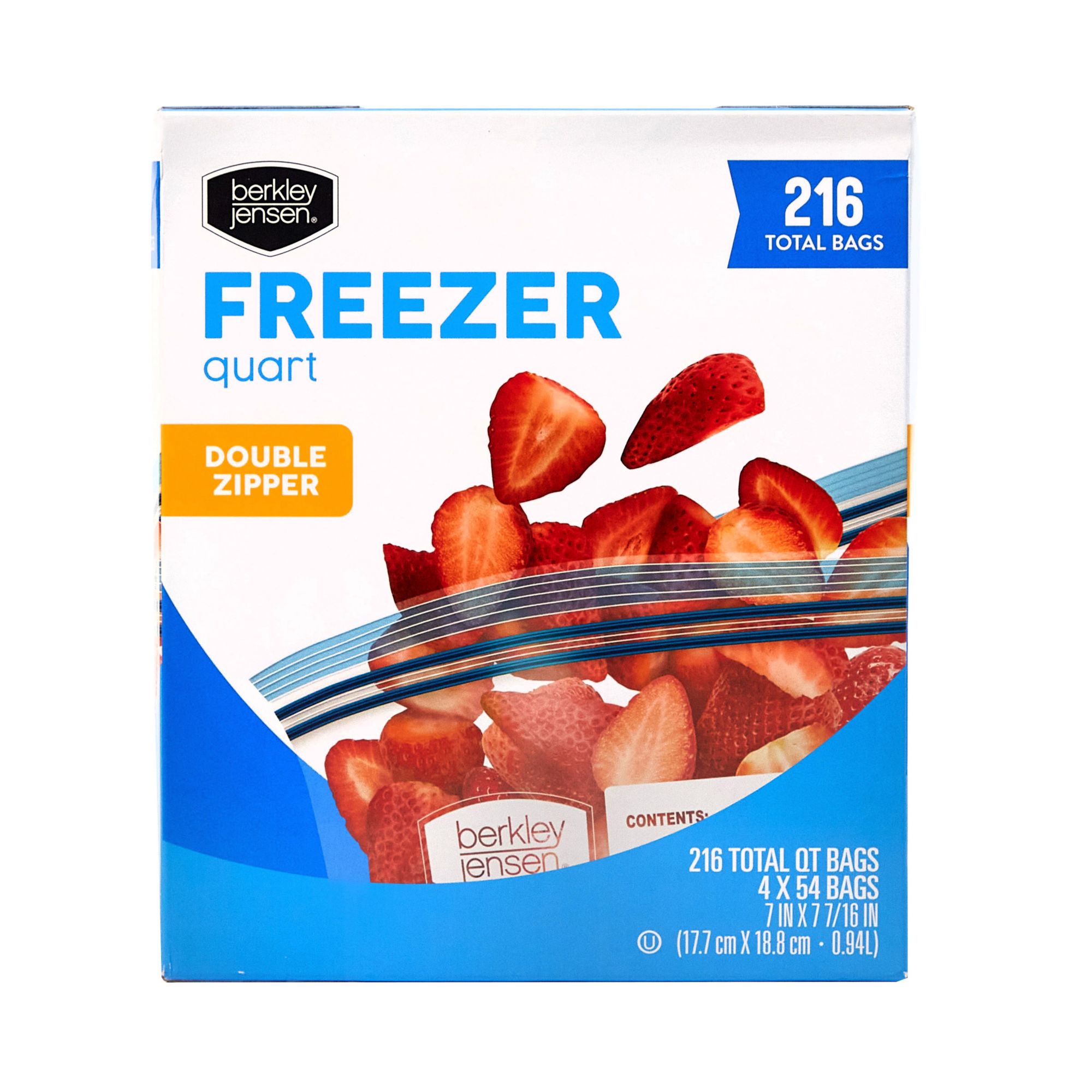 Berkley Jensen Double Zipper Bags Quart Freezer 216 ct