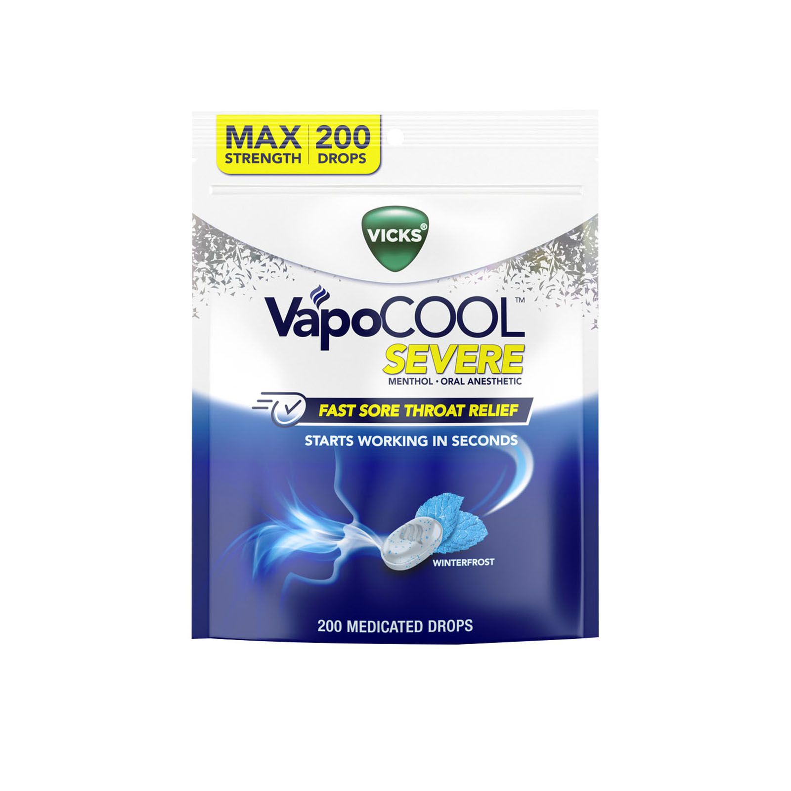 Vicks VapoCool Severe Sore Throat Relief Drops Winterfrost 200
