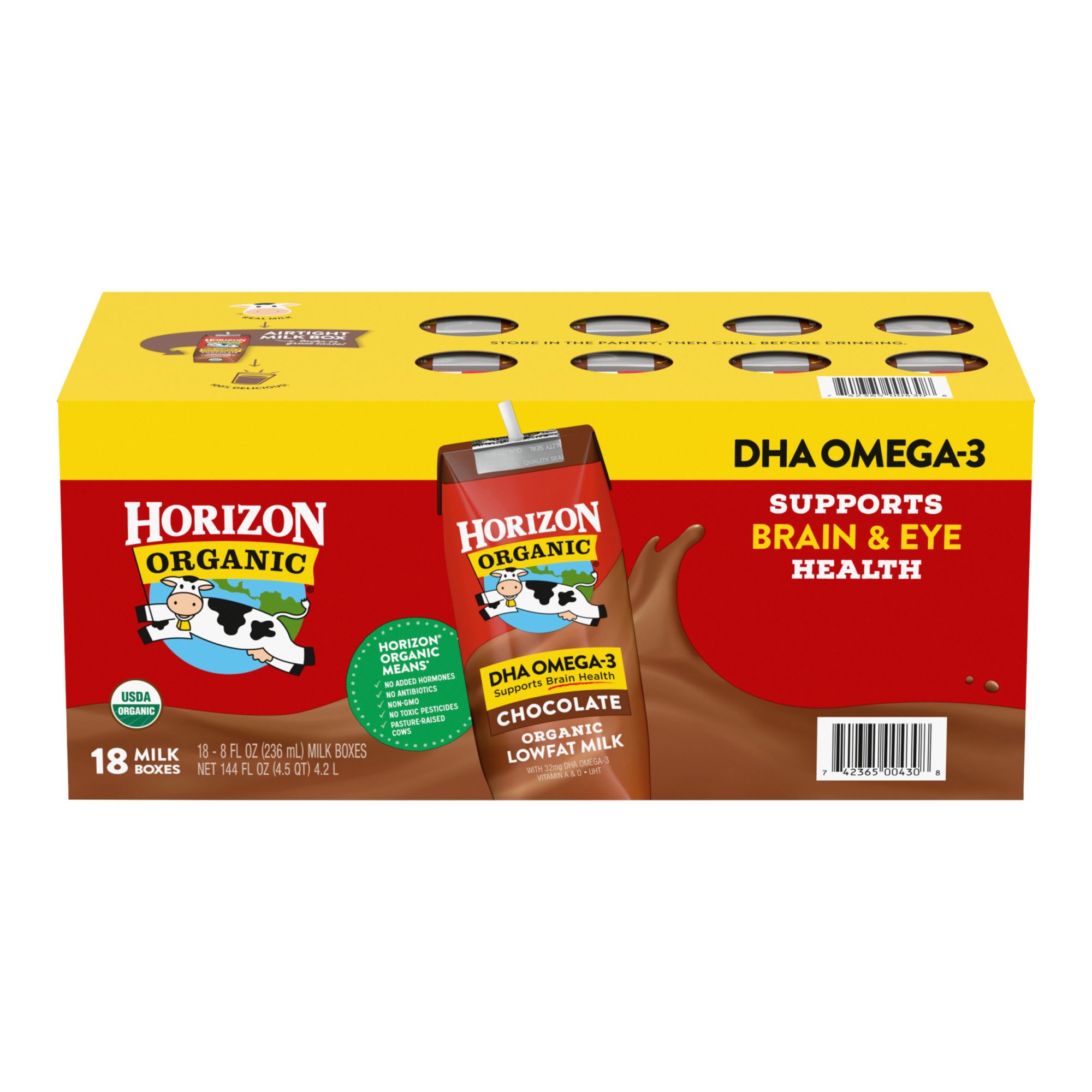 horizon出品　3/8 Horizon Organic DHA Omega-3 Lowfat Milk Chocolate 8 fl oz (18-