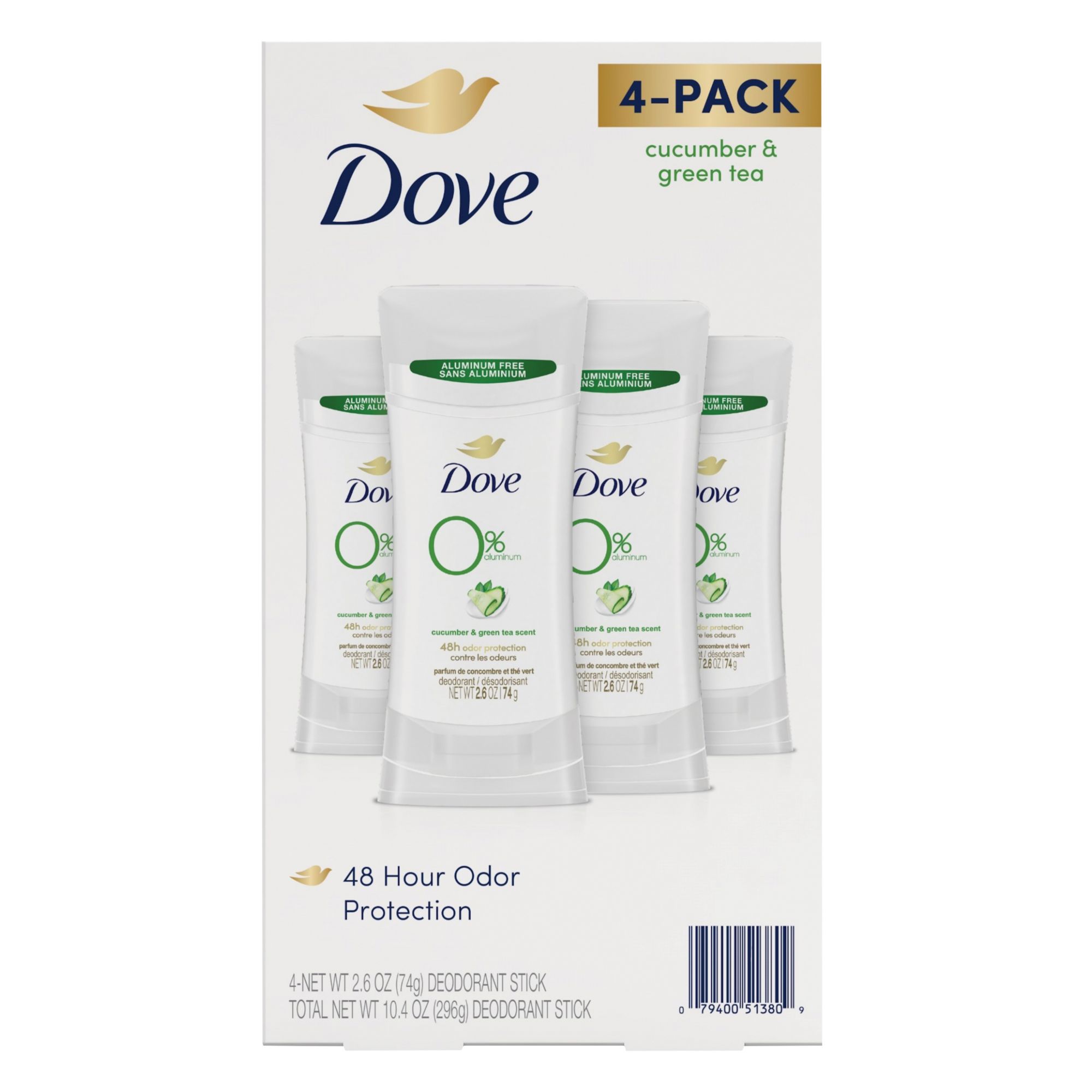 Dove 0% Aluminum Deodorant Cucumber & Green Tea 2.6 oz (4-pk)