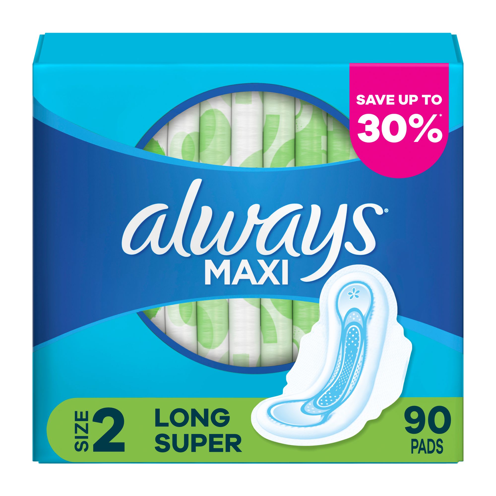 Always Maxi Pads Size 2 Long Super 90 ct