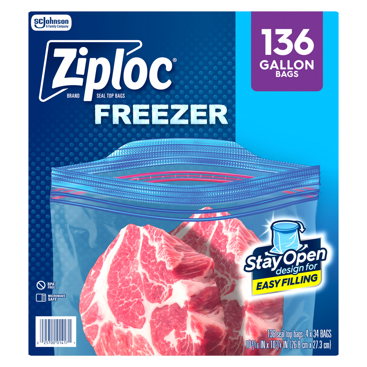 Ziploc Seal Top Freezer Bag, Gallon, 136-count