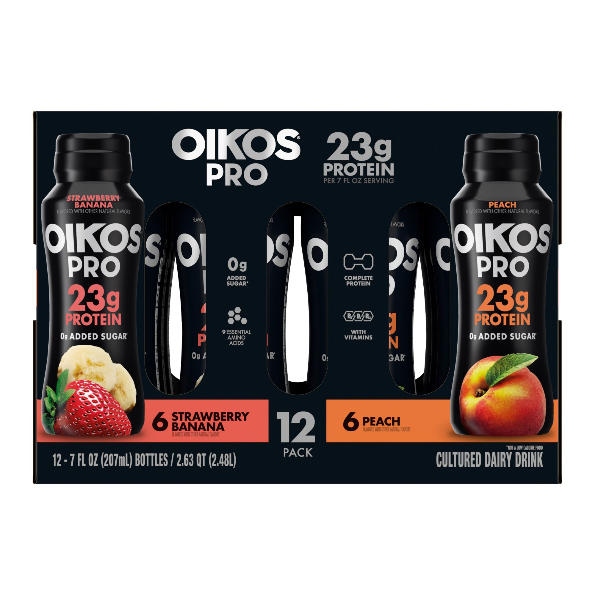 Oikos Pro Drinks, Strawberry Banana & Peach, 7 oz., 12 count