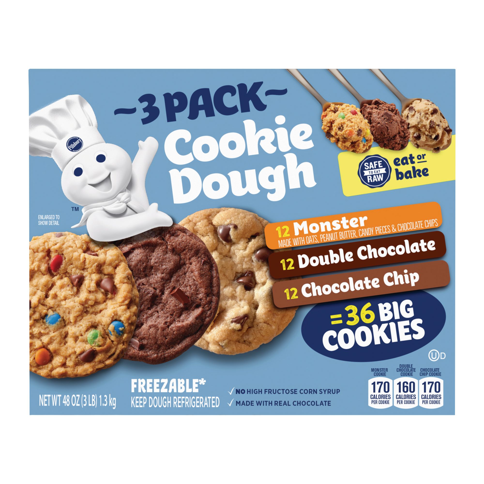 Pillsbury Ready-To-Bake Cookie Dough Variety Pack, Bakes 36 Big