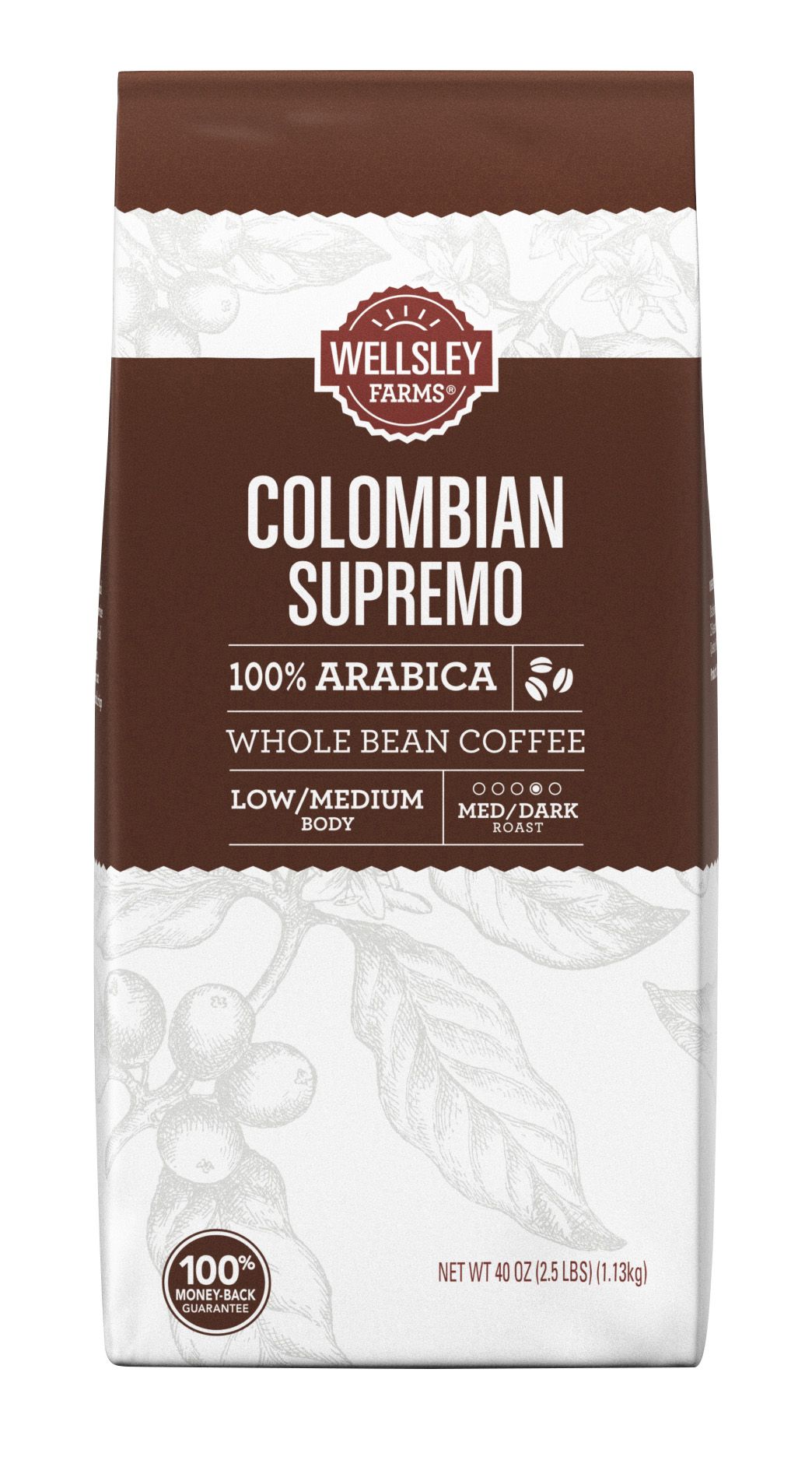 View of Wellsley Farms Whole Bean Coffee Colombian Supremo 40 oz