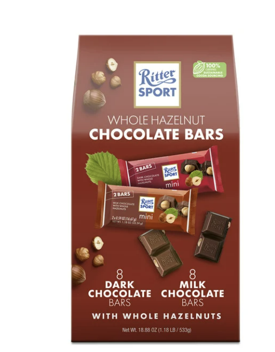Ritter Sport Whole Hazelnut Chocolate Bars Variety Pack 16 ct