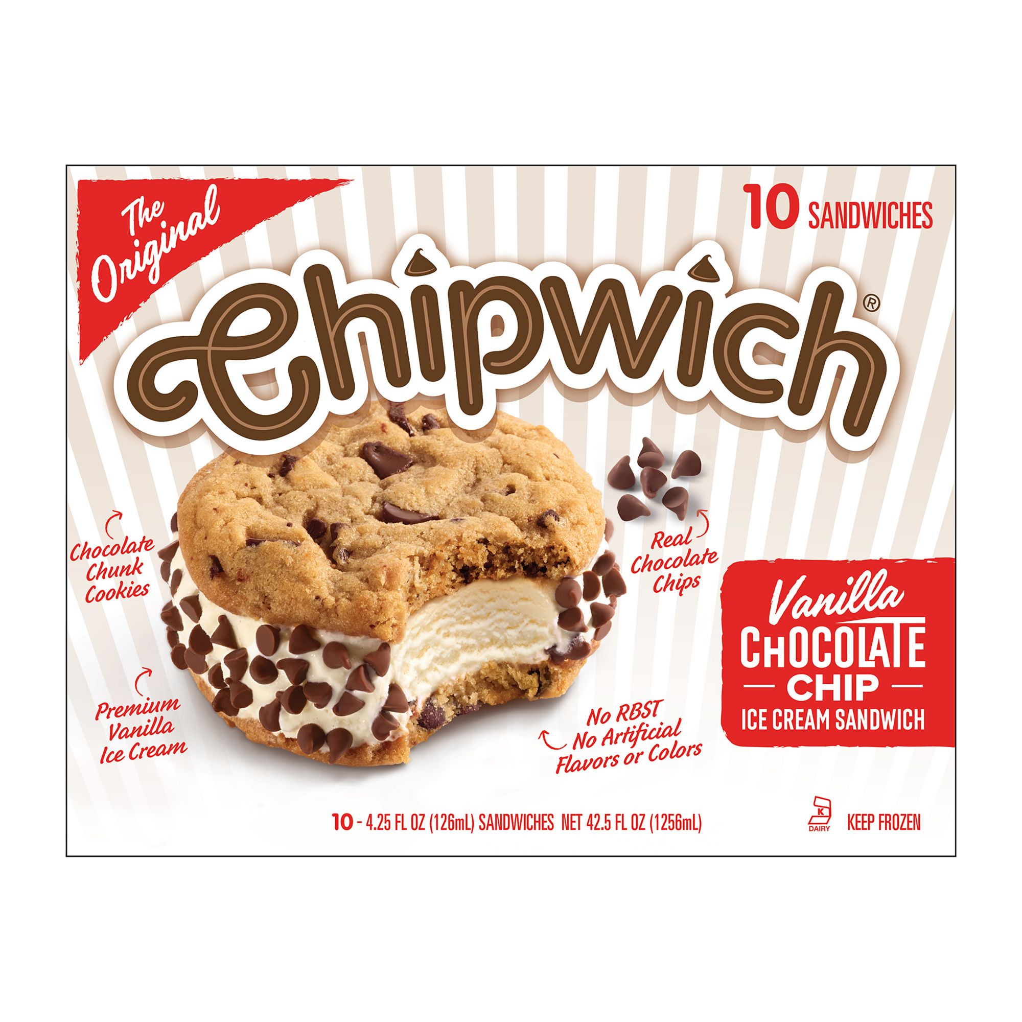 The Original Chipwich Vanilla Chocolate Chip Ice Cream Sandwich, 10 count