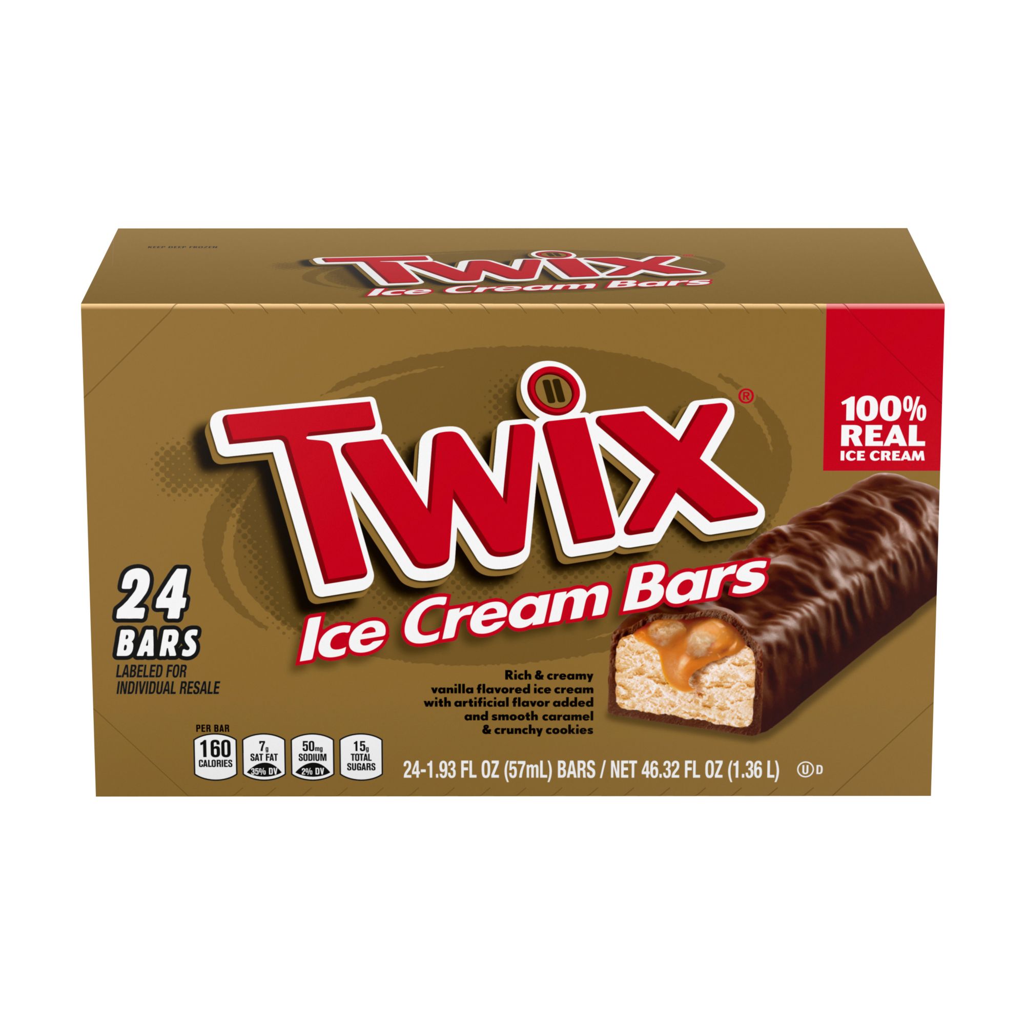 Twix Caramel Vanilla Milk Chocolate Ice Cream Bars, 24 pack