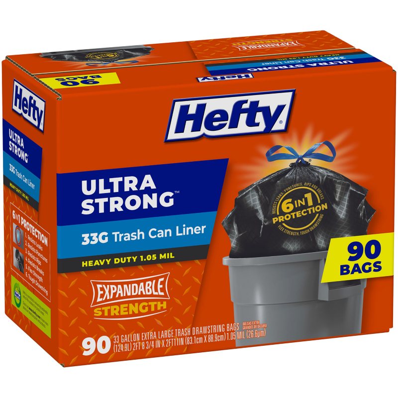 Hefty Ultra Strong Drawstring Trash Bags, Unscented 33 90 count