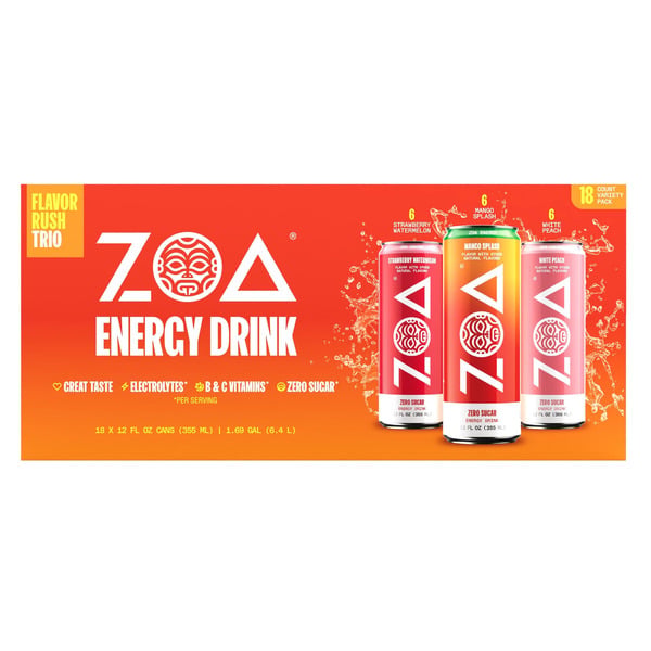 ZOA Energy Drink, Variety Pack, 12 fl oz, 18 count