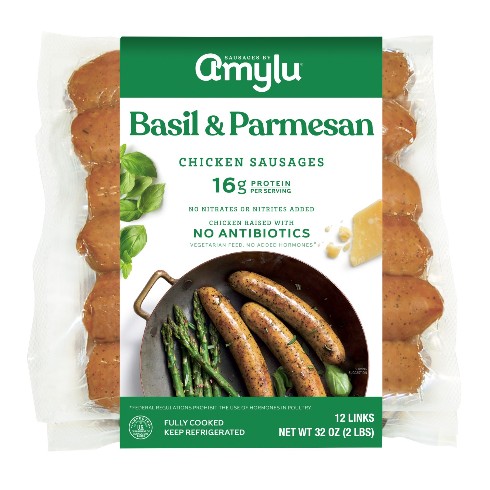 Amylu Basil & Parmesan Chicken Sausage, 2 lbs.