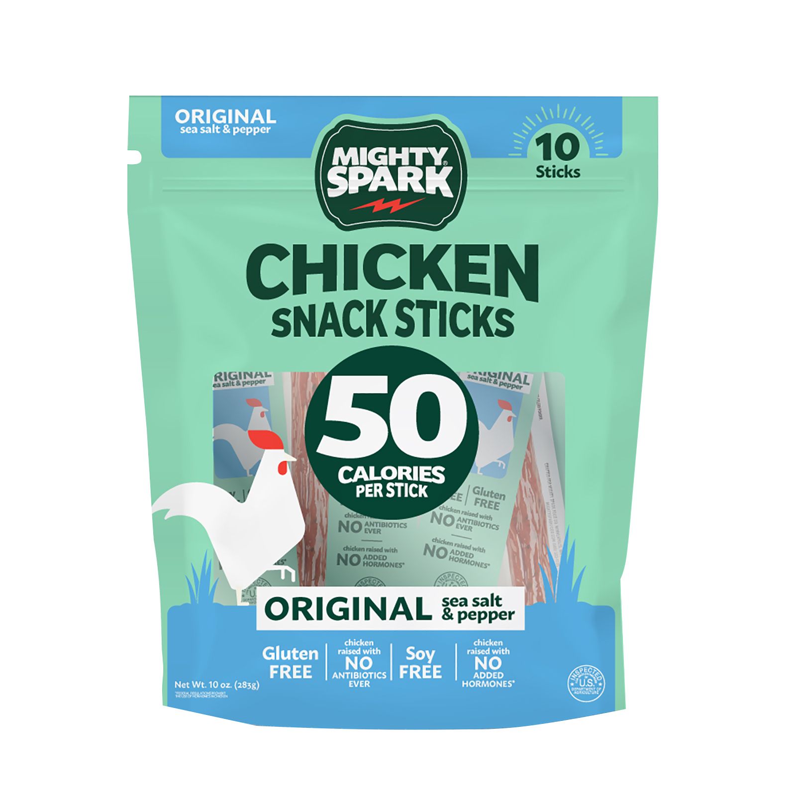 Mighty Spark Original Sea Salt & Pepper Chicken Snack Sticks, 10 count
