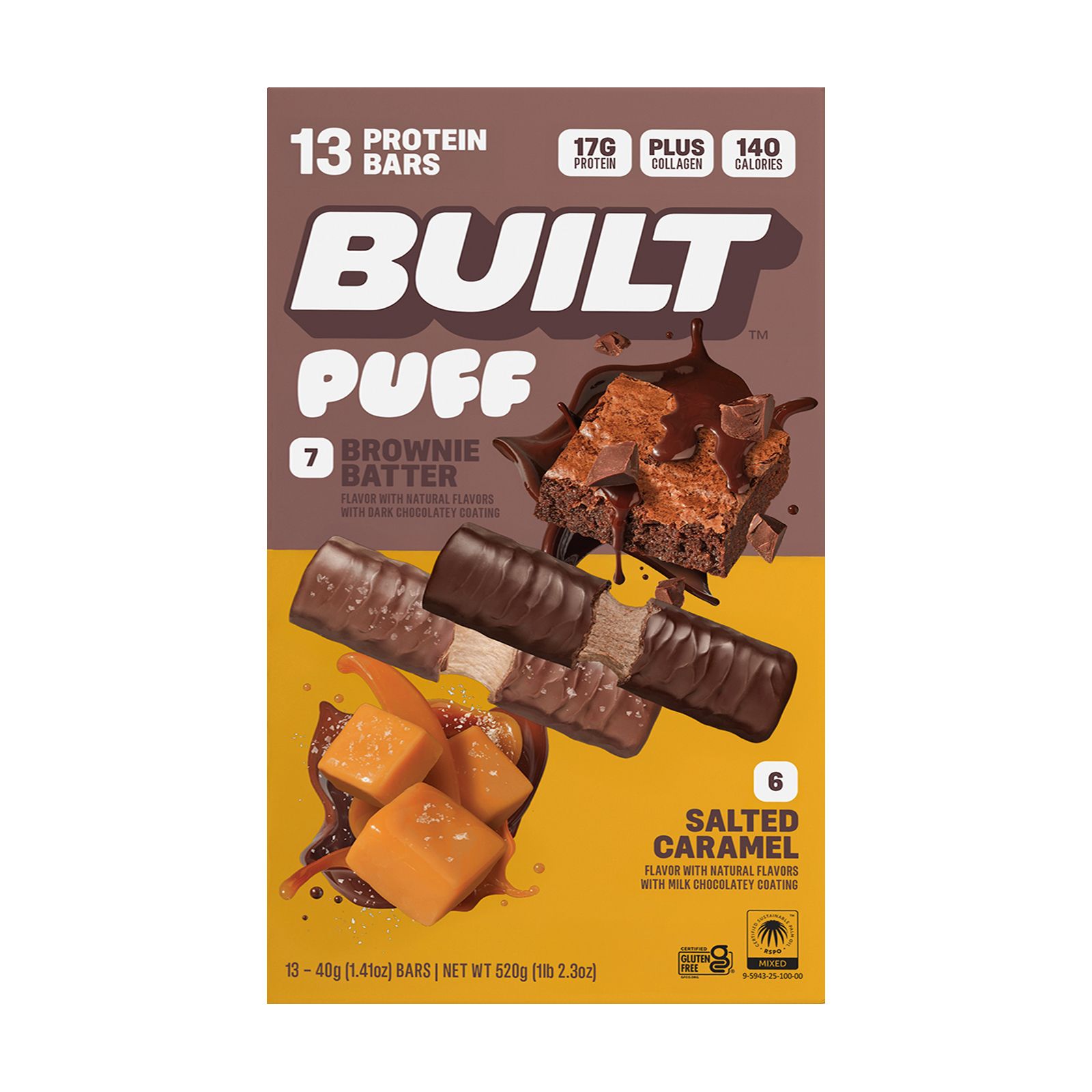 Built Puff Protein Bar, Brownie Batter & Salted Caramel, 1.41 oz., 13 count