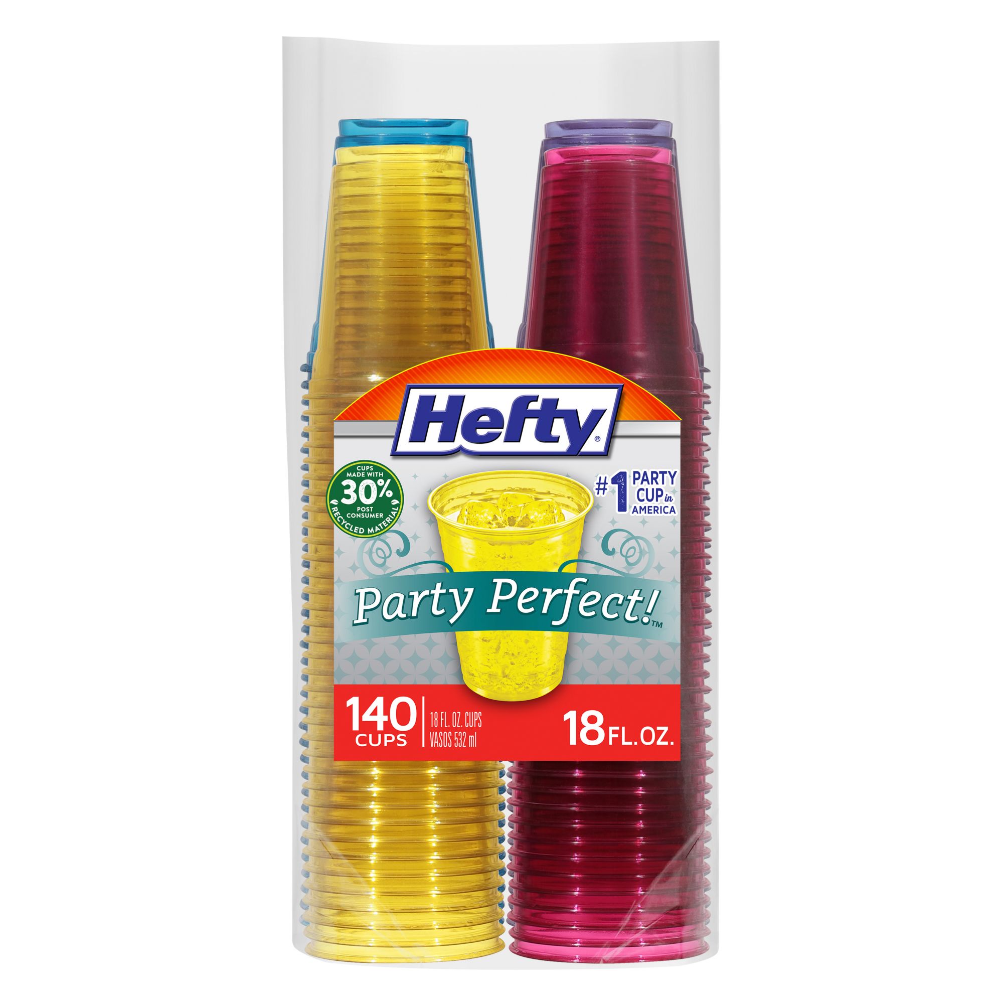 Hefty Party Perfect Tinted Plastic Cups, 18 oz., 140 count