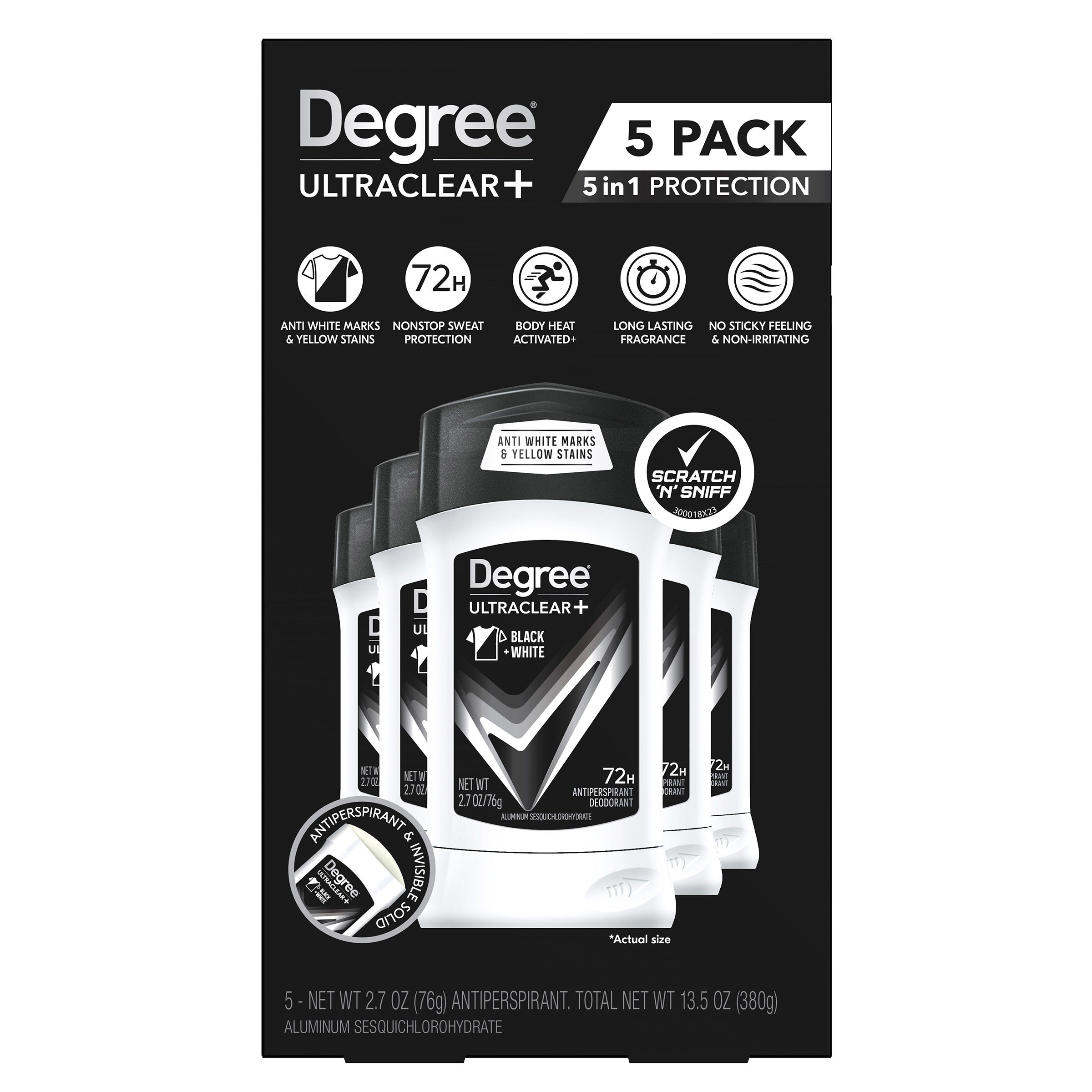 Degree UltraClear+ Antiperspirant Deodorant Black & White 5 pack, 2.7 oz