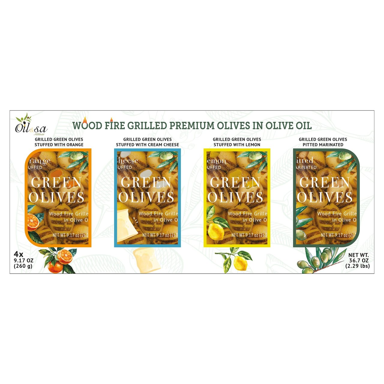 Oil & Sa Wood Fire Grilled Premium Olives In Oil, 4 count 9.2 oz
