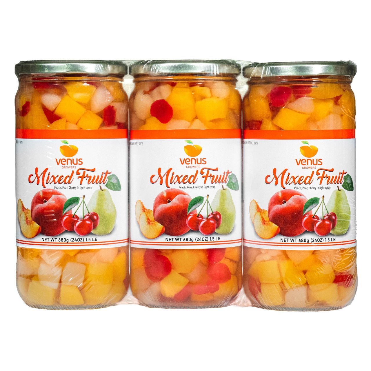 Venus Growers Mixed Fruit In Light Syrup, 3 pack, 24 oz