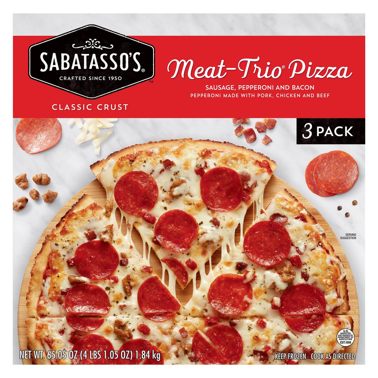 Sabatasso's Meat Trio Classic Crust Pizza, 3 pack 21.68 oz