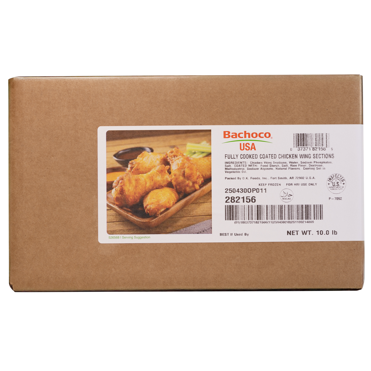 Bachoco USA Coated Jumbo Chicken Wing Sections, Fully Cooked, 10 lbs