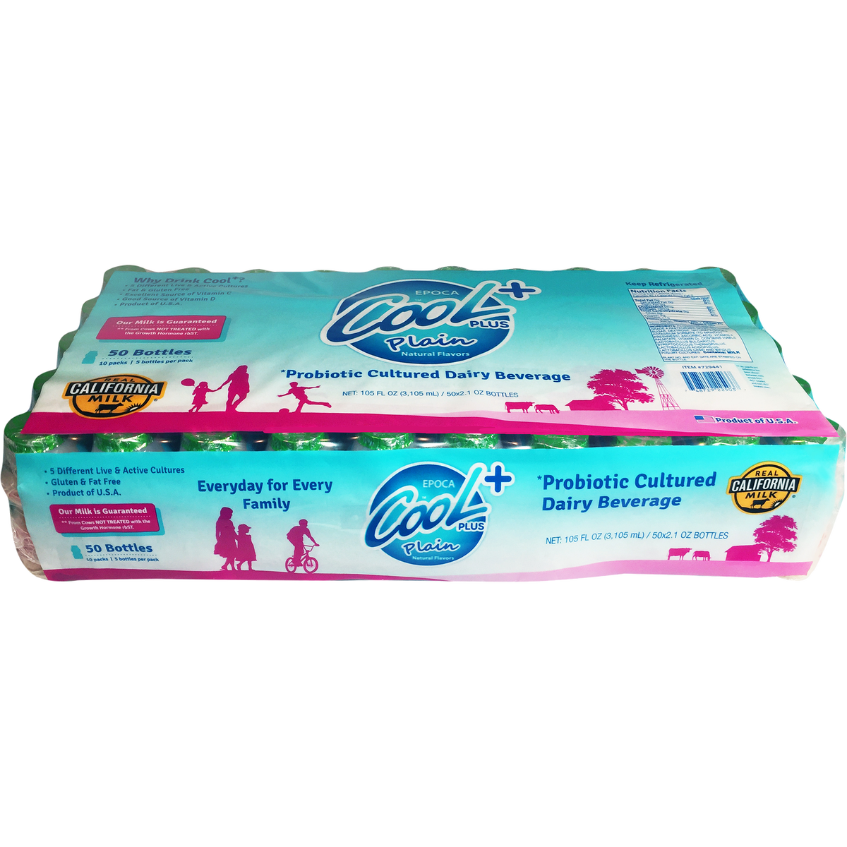 Cool Plus Probiotic Cultured Dairy Beverage, Plain, 2.1 fl oz, 50 count