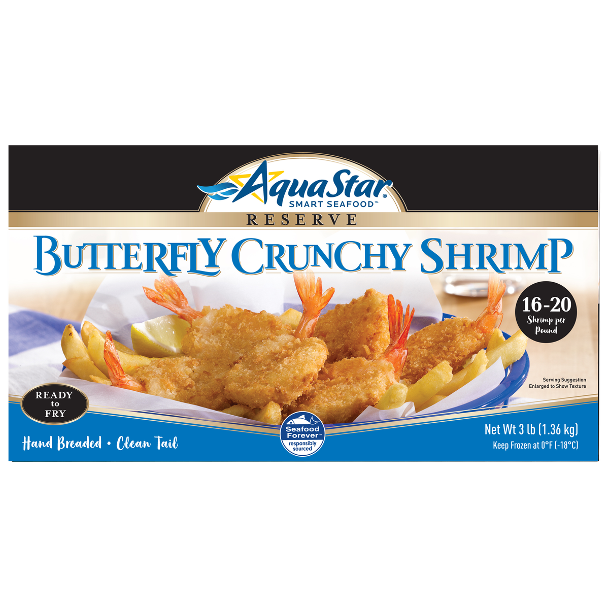 Aqua Star Butterfly Crunchy Shrimp, Hand Breaded, 16-20 count, 3 lbs
