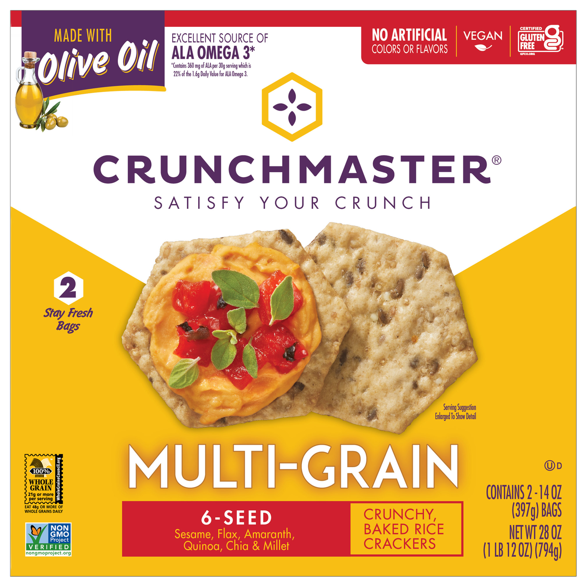 Crunchmaster Multi-Grain Rice Crackers, 14 oz, 2 count