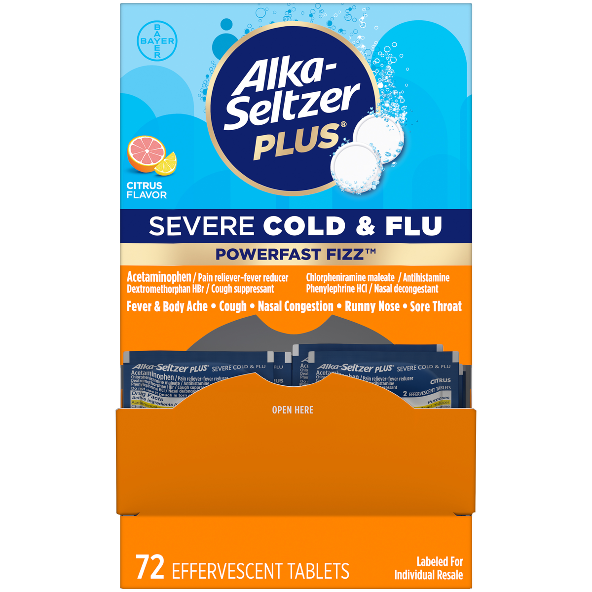 Alka-Seltzer Plus Severe Cold & Flu PowerFast Fizz, Citrus, 2 Tablets ...