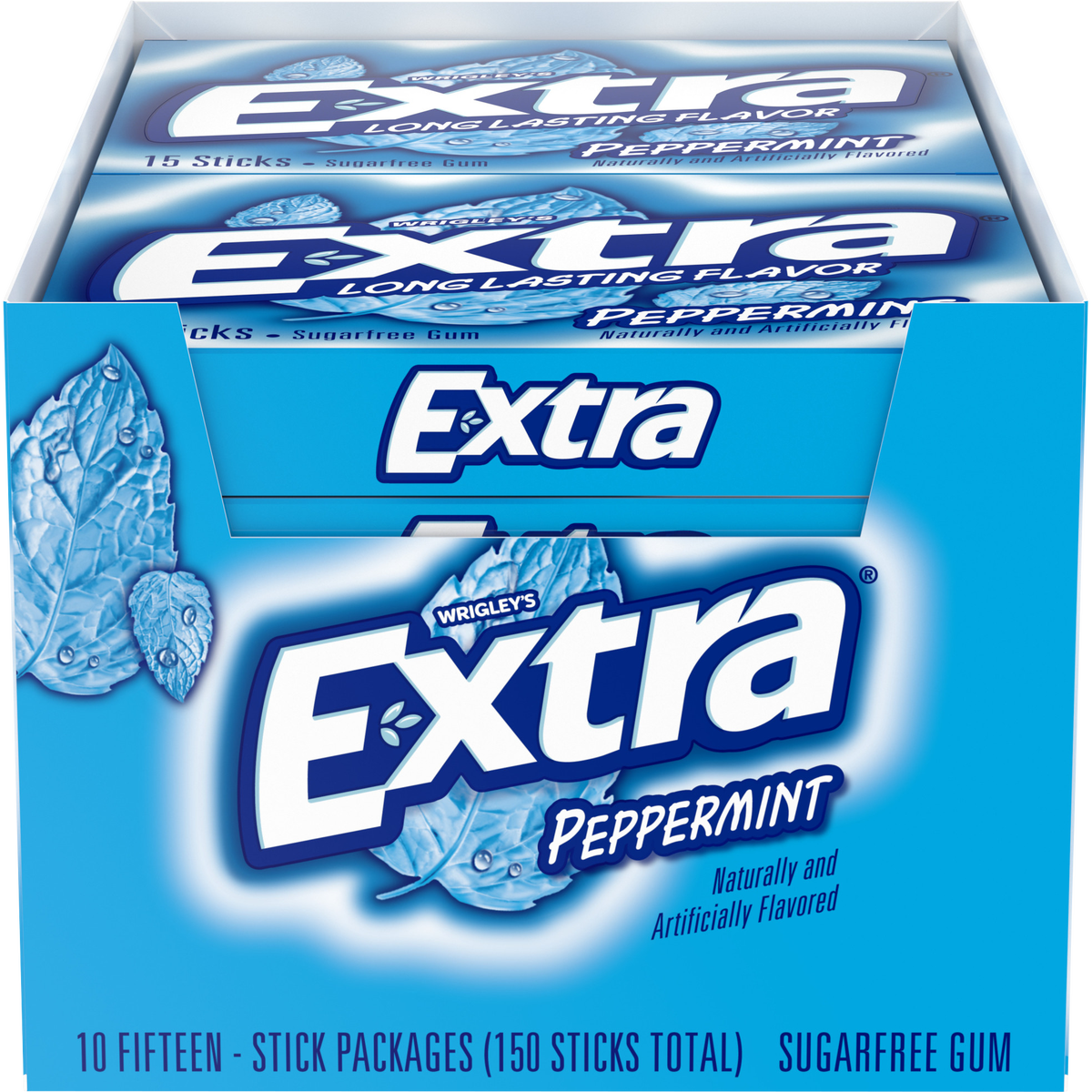 Extra Sugar Free Chewing Gum, Peppermint, Slim Pack, 15 Sticks, 10 count