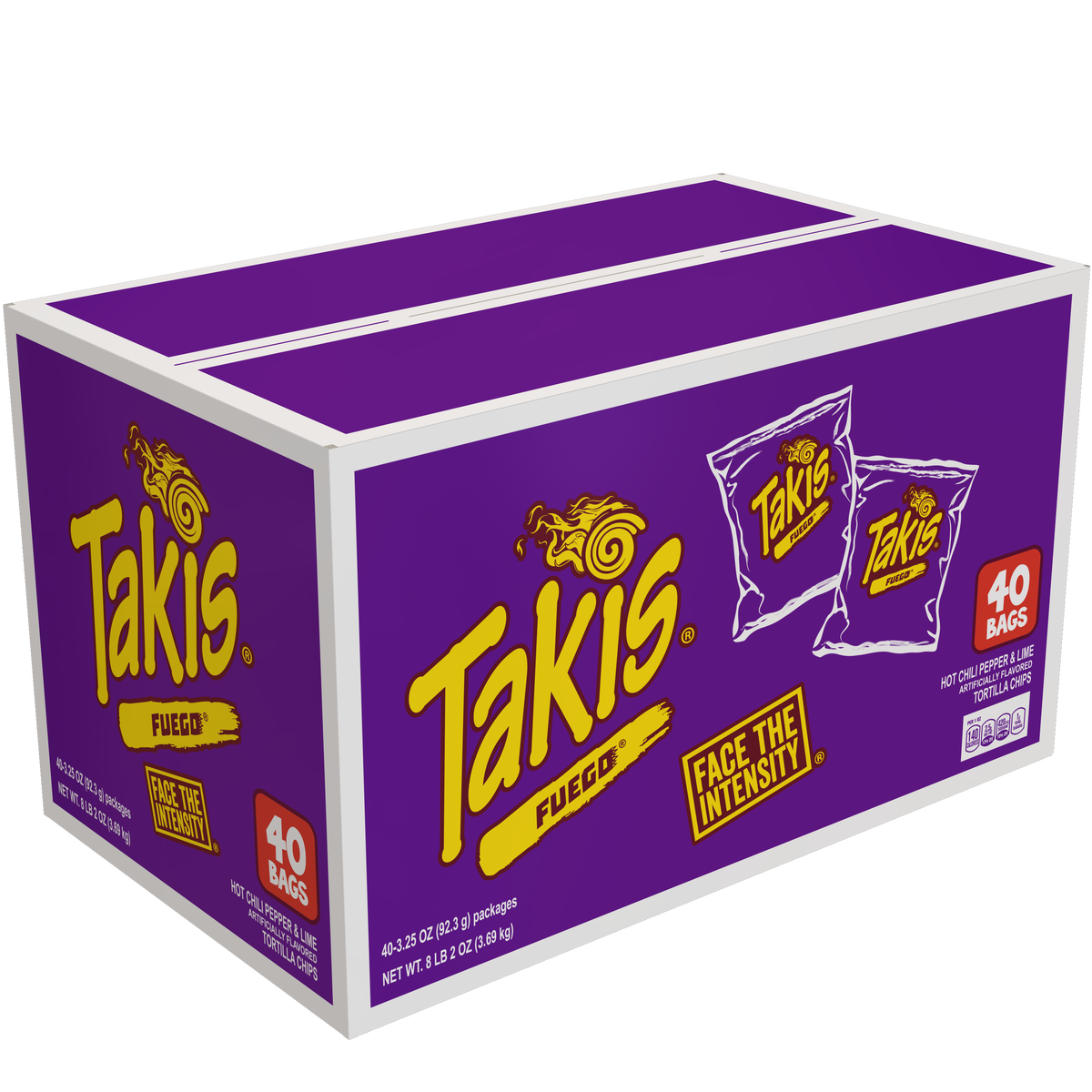 Takis Fuego Tortilla Chips, Hot Chili Pepper & Lime, 3.25 oz, 40 count