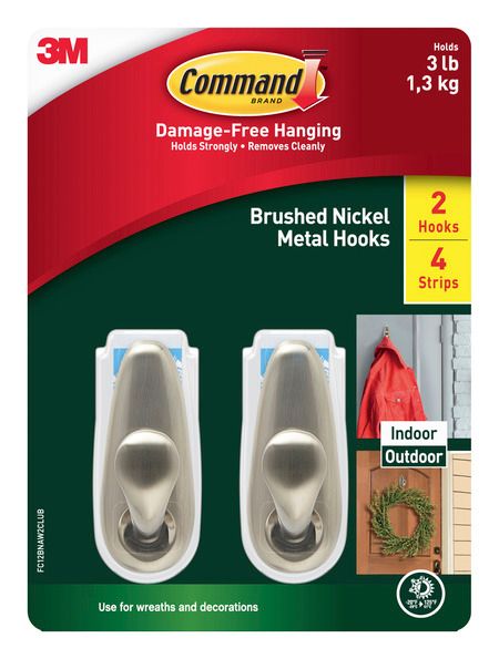 3M Command Damage-Free Hanging Metal Hooks, Brushed Metal, pack