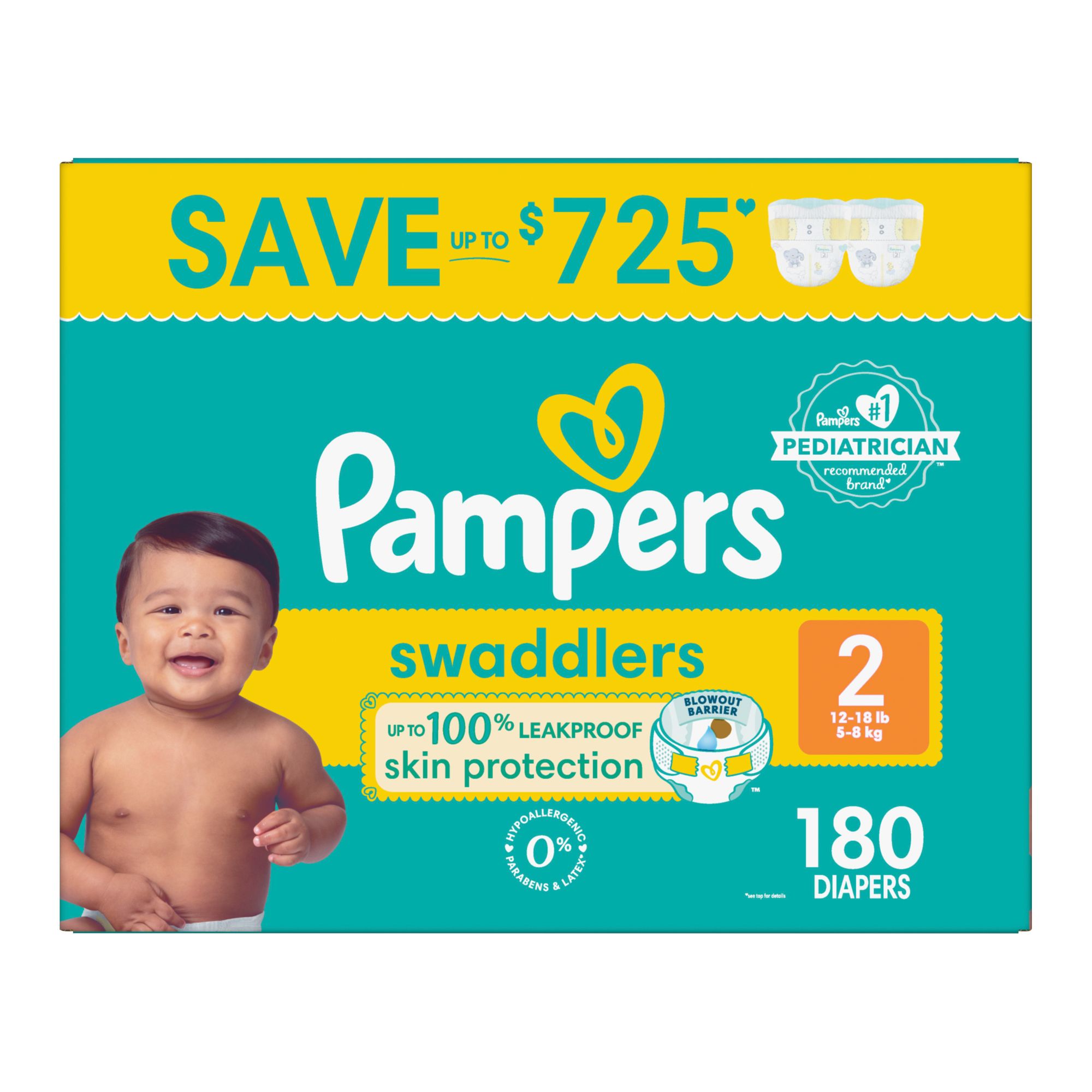 Pampers Swaddlers Baby Diapers Size 2 180 ct
