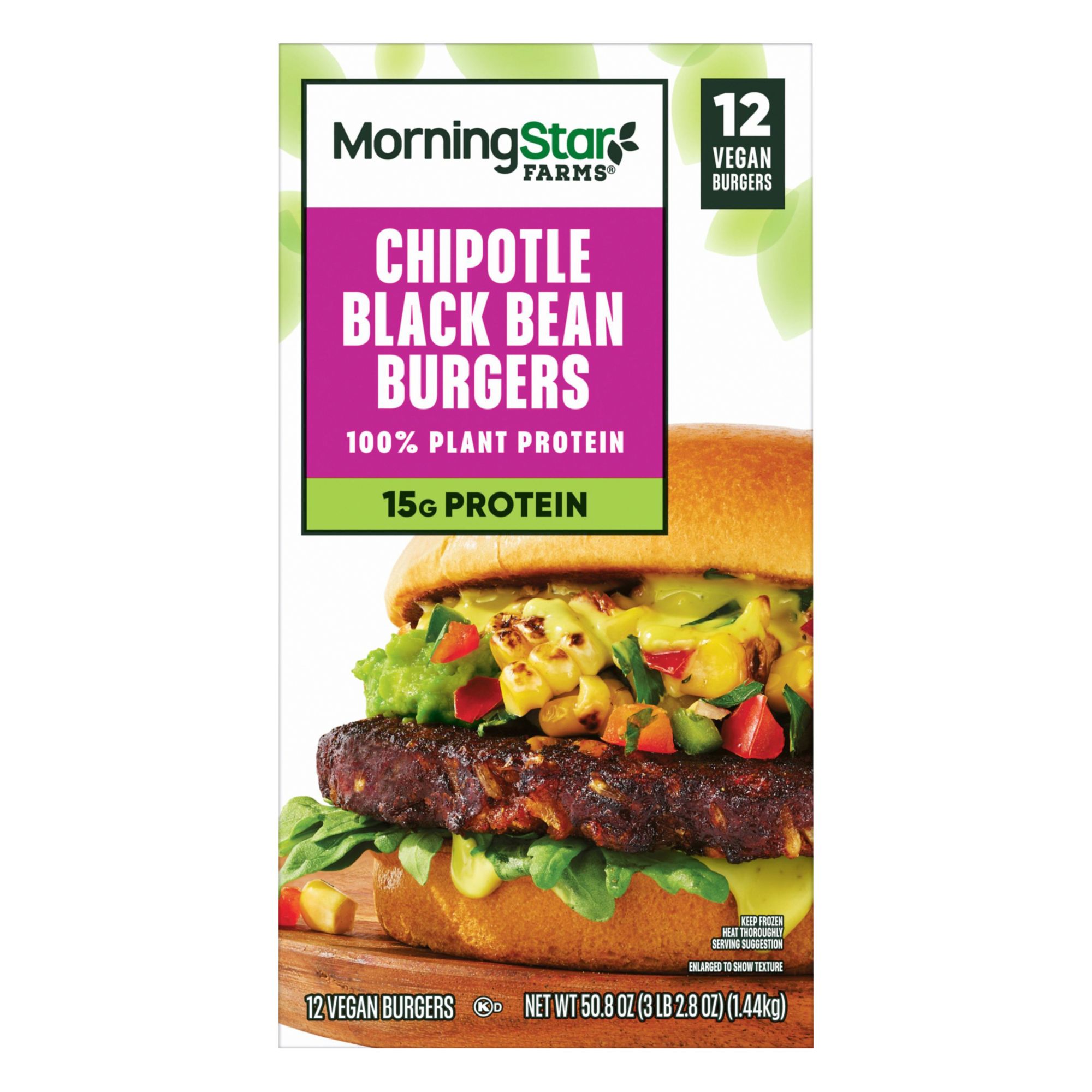 MorningStar Farms Chipotle Black Bean Veggie Burgers, 12 count