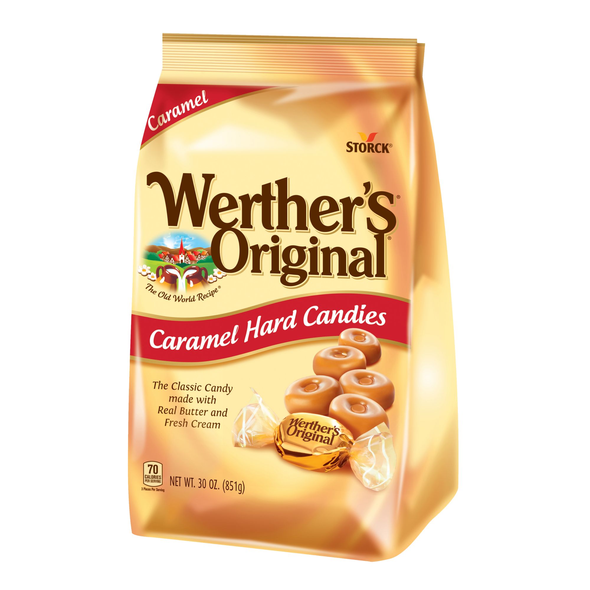 Werther's Original Sugar Free Caramel Chocolate Hard Candies – 6 Pack (3 Bags), Individually Wrapped, American