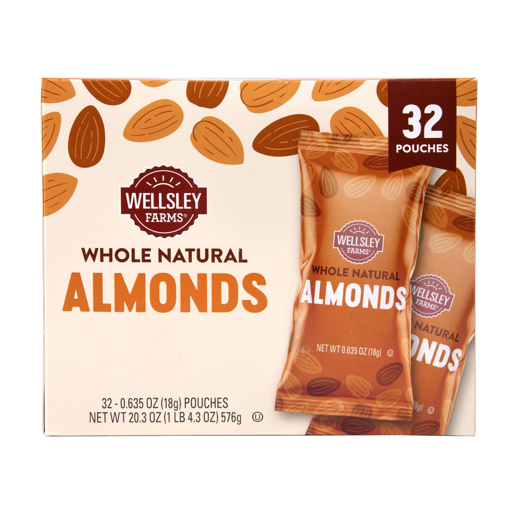 Wellsley Farms Whole Natural Almonds Pouches 0.635 oz (32-pk)