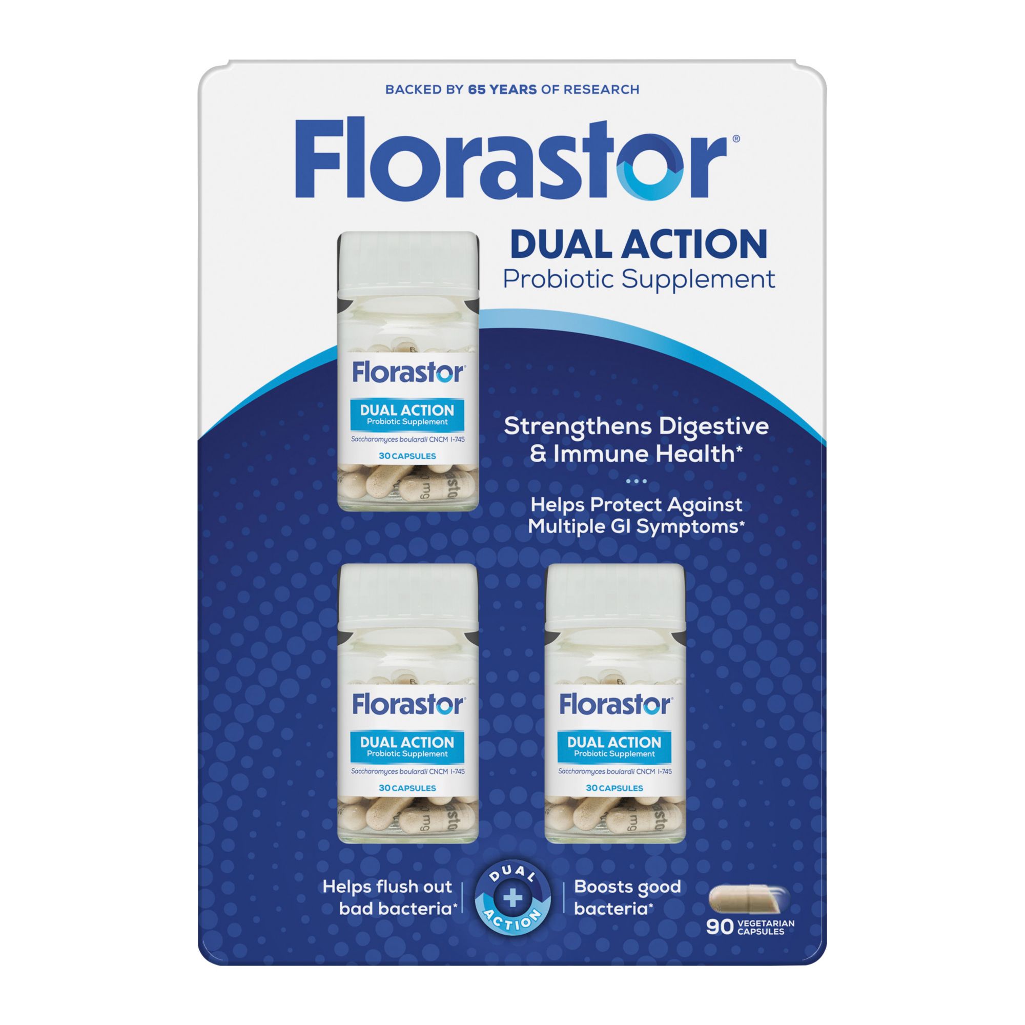 Florastor Dual Action Probiotic Supplement Capsules 30 ct (3pk