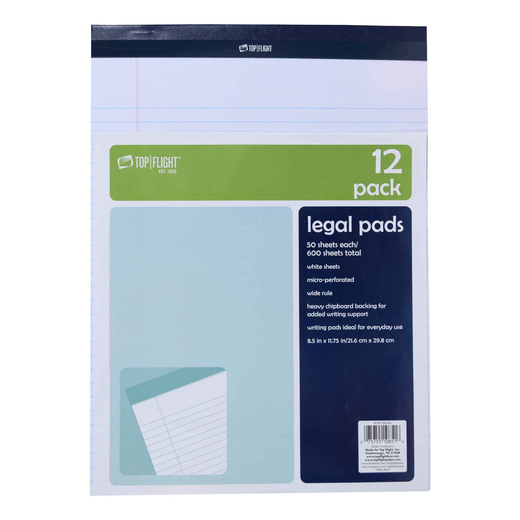 Top Flight Letter Size White Perforated Lined Pad 12 count