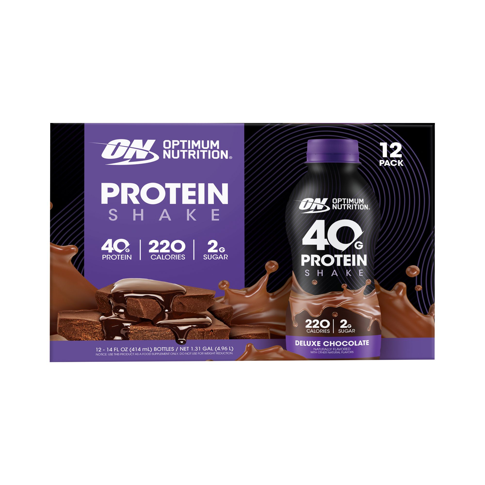 Optimum Nutrition 40g High Protein Shake, Ready To Drink, 12 count, 14 oz.