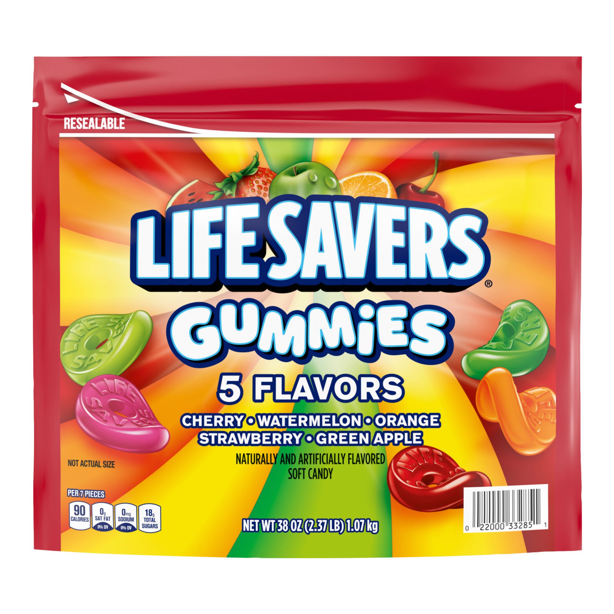 LifeSavers Gummies 5 Flavors Resealable Gummy Candy, Bag, 38 oz.