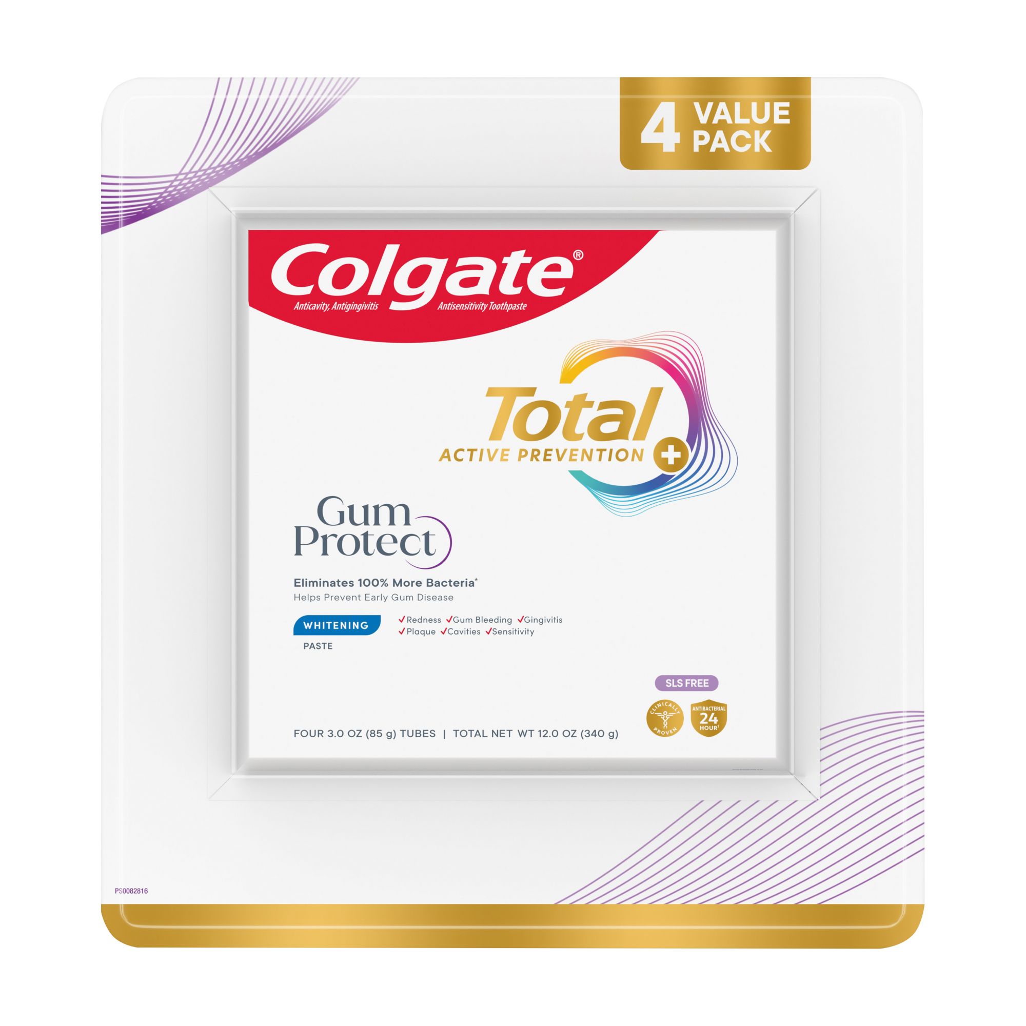 Colgate Total Gum Protect Toothpaste, Whitening, 4 pack, 3 oz.