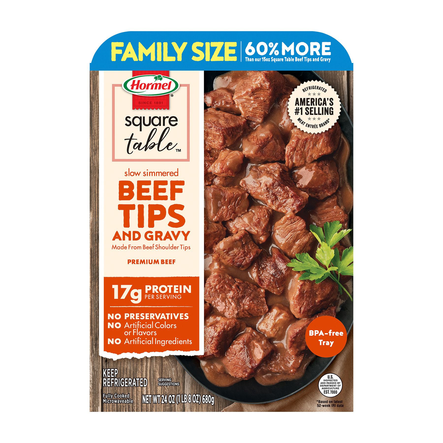 Hormel Square Table Family Size Slow Simmered Beef Tips & Gravy, 24 oz.
