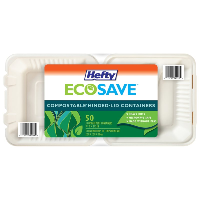 Hefty ECOSAVE 3-Compartment Hinged Lid Container, 9