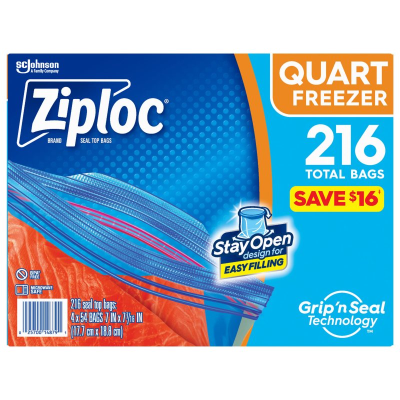 Ziploc Seal Top Bags Quart Freezer 216 ct