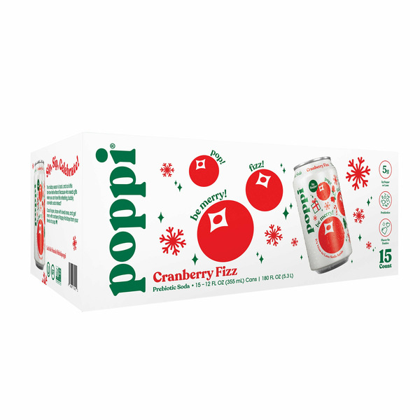 Poppi Cranberry Fizz Prebiotic Soda, Cans, 12 fl. oz., 15 pack